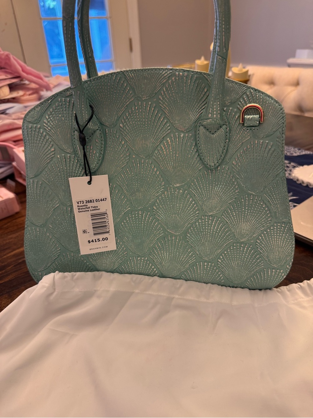 Brahmin Waterfall Tides Dome Satchel in Aqua Metallic - Picture 3 of 7